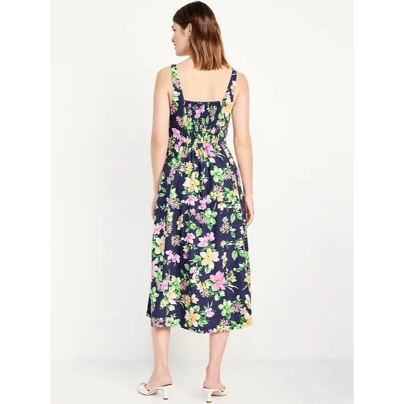 Old Navy Floral Fit and Flare Midi Dress Size Medium Sleeveless Linen Blend NEW - Picture 2 of 13